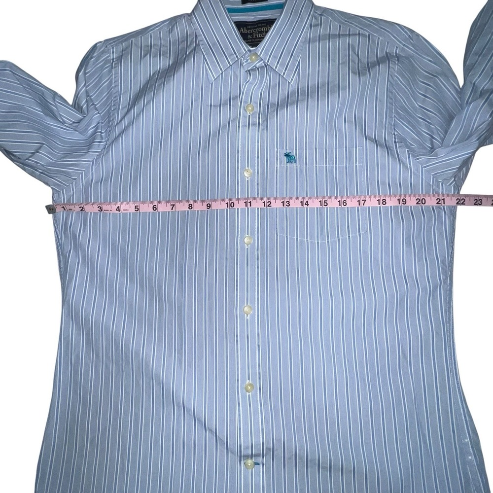 Abercrombie Fitch Mens Blue‎ White Stripe Muscle Fit Button Down Shirt L Moose - Picture 4 of 9